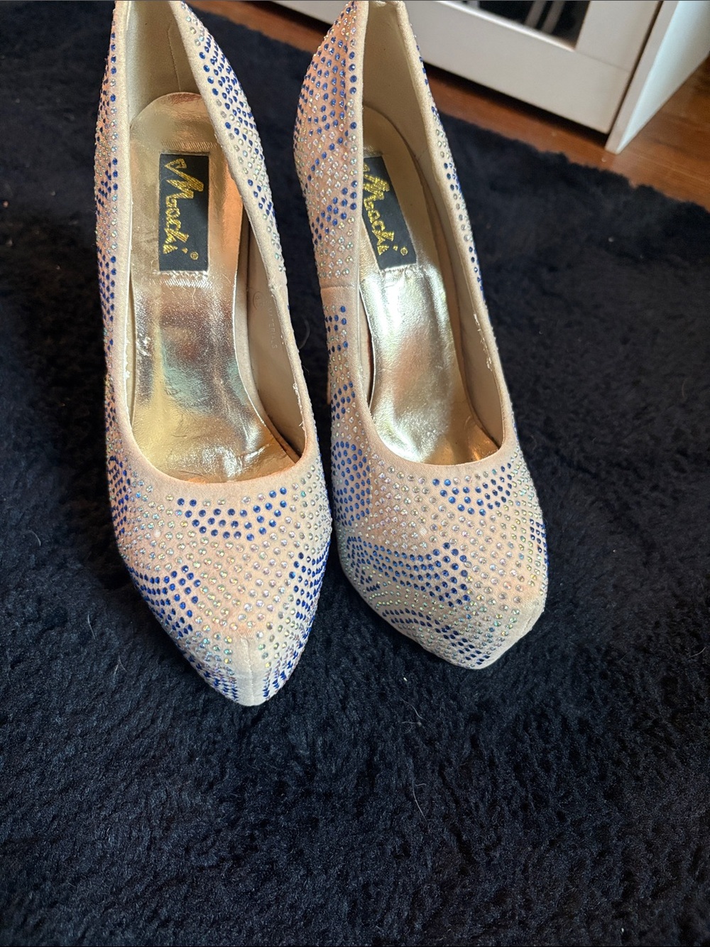 Vladki Beige Pointed-Toe Rhinestone Embellished Heels